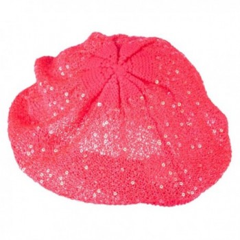 Sequin Nylon Stretchable Beret Fuchsia