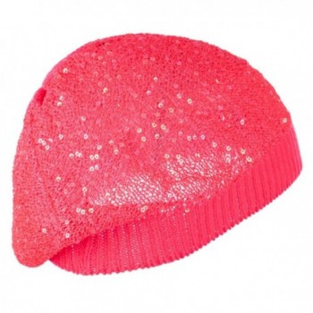 Sequin Nylon Stretchable Beret Fuchsia in Women's Berets