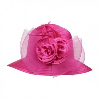 Dantiya Women's Organza Wide Brim Floral Ribbon Kentucky Derby Church Dress Sun Hat - 2 Style-rose - CQ183W3SAY8