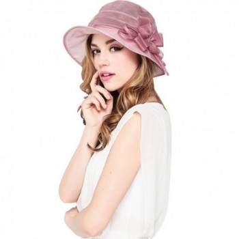 Aimsunaw Women's Wide Brim Silk Cap Sun Hats Summer Floppy Beach Hats Folding Bucket Hat - Pink Bow - CQ183QT7LID