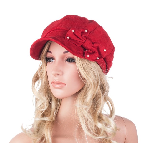 Womens Suede Bucket Beanie Flat Cabbie Cap Fashion Top Hat A300 - Red ...
