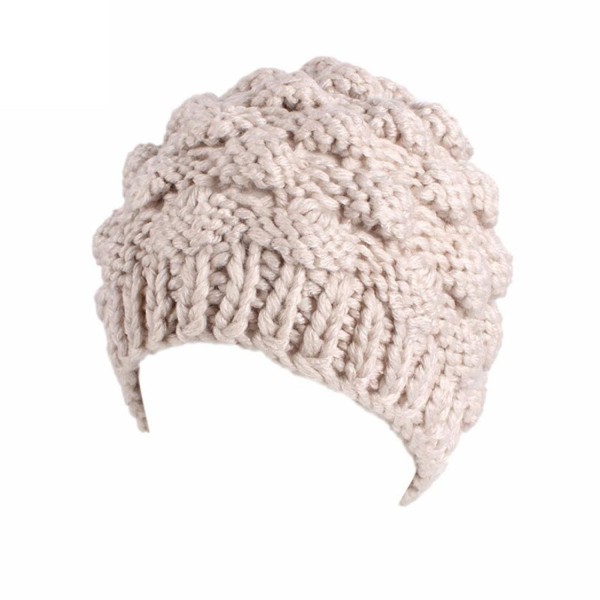 Showking Fashion Women Winter Outdoor Retro Warm Knitting Turban Brim Hat Pile Cap - Beige - CT189CQT0IY