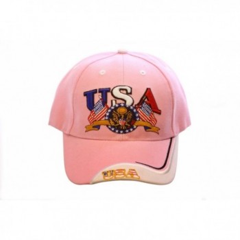 LL Pink USA Flag Eagle Patriotic Embroidered Baseball Cap Hat Adjustable Velcro - Pink - C212F5E924R
