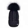 Womens Winter Beanie Hat with Real Fur Pom Pom Knit Beanies Wool Warm Ski Caps - Black - CF185QQWD2Y
