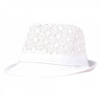 Qunson Women's Eyelet Summer Short Brim Trilby Fedora Hat - White - C712HAJ3MC7