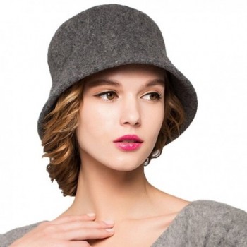 Maitose Women's Simple Wool Felt Bucket Hat - Gray - CN1293EA991