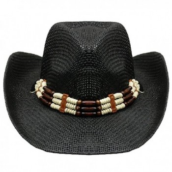 Silver Fever Woven Cowboy Hat Triple Beaded Leather Band & Chin Strap - Black - CH12BWNOIDZ