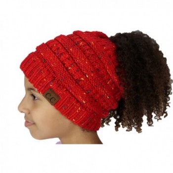 C.C GORRO Fashion New Cable Knit Messy Bun Hat Super Soft Warm Ponytail - Confetti Red - CH189KL9Y9N