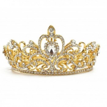 Wiipu Luxury Gold-tone Drop Queen Pageant Prom Crystal Wedding Bridal Tiara Crown(A1072) - gold - C6185L5QQKD
