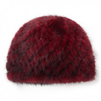 Henglong Mink Fur Knitted Beanies for Women Winter Warm Hat - Wine Red - CE186MIEOEL