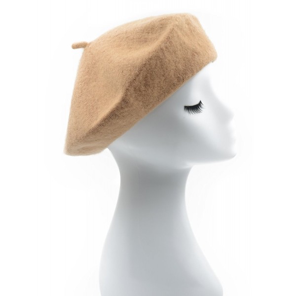 Melesh - Womens Classic Solid Color Knitted Wool French Beret - Camel - CS187N4NYH8