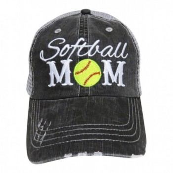 Embroidered Sports Mom Series Distressed Look Grey Trucker Cap Hat Sports (Softball Mom) - CB12MXBS6WI