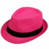 Unisex Classic Fedora Straw Hat with Black Band - Hot Pink - C912GXJ59PJ