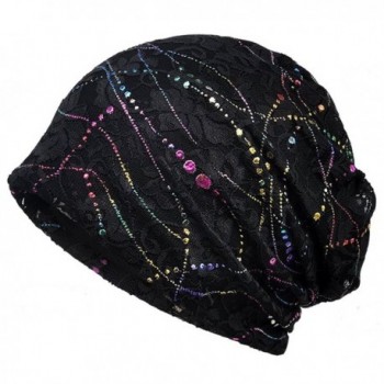 MaxNova Womens Cotton Beanie Lace Turban Soft Sleep Cap Chemo Hats Fashion Slouchy Hat - Black 1 - C61887R4MW8