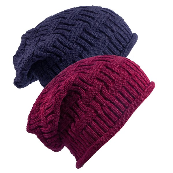 Senker 2 Pack Of Slouchy Beanie Knit Winter Soft Warm Oversized CC Hats For Women and Men - Wine Red/Navy - CA187Q6AYM6