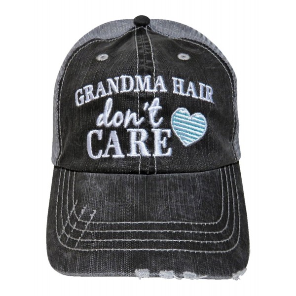 Embroidered Grandma Hair Don't Care Grey Trucker Baseball Cap - Mint Heart - CO12ODJLUNH
