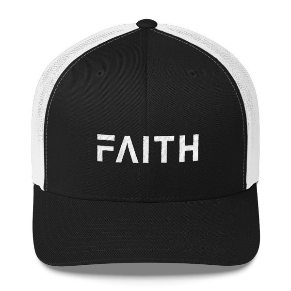 FACT goods Faith Christian Trucker Hat With White Stitching by - Black and White - C1180D7ZSU3