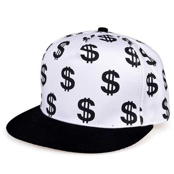 LOCOMO Black White Money Dollar Sign Symbol Pattern Snapback Cap FFH114WHT - White - CM11K0F2Y9H