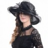 FORBUSITE Women Corrugated Church Wide Brim Dress Hat With Rose Accent - Black - CL12EEXAEUP