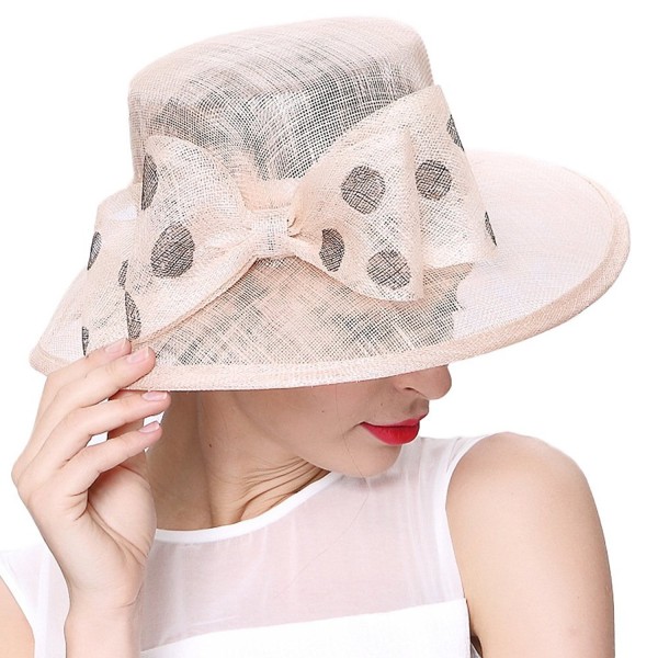 June's Young Women Hats Summer Hat Sinamay Bow Polka Dot - Light Champagne - CM12F6KDYGH