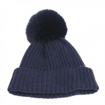 Tuscom Women Winter Crochet Hat Fur Wool Knit Beanie Fox Hair Warm Cap - Navy - CO12NBZ9IK3