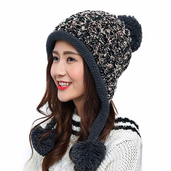 HUAMULAN Women Winter Thick Beanie Hat Ski Ear Flaps Caps Dual Layered - Black - CG1863ES9HQ