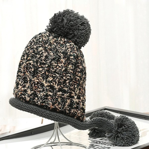 Women Winter Thick Beanie Hat Ski Ear Flaps Caps Dual Layered - Black ...