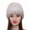 Womens Girls Knitted Real Mink Fur Hat Winter Beanie Warm Cap - Beige - CI12O89O9J5