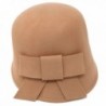 MWS Vintage Wool Felt Round Cloche Hat- Winter Bucket Cap With Bowknot- Adjustable - Beige - C9186NTW54N