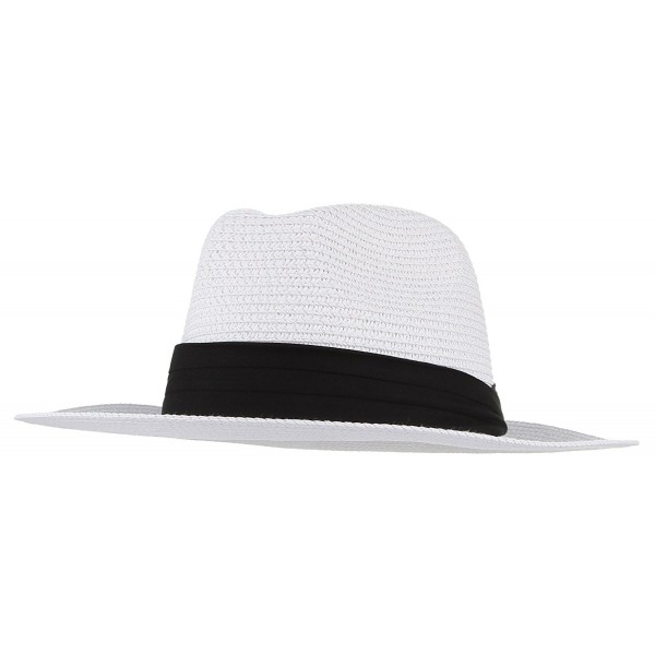 Gemvie Men's Paper Woven Straw Panama Trilby Fedora Beach Sun Hat Large/22.8" - White - CH182ZQ796A