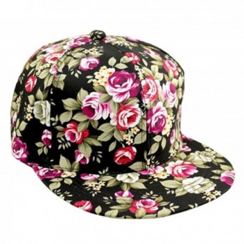 Floral Flower Snapback Adjustable Fitted Men's Women's Hip-Hop Cap Hat Headwear - Black - CH11NMVPT4N