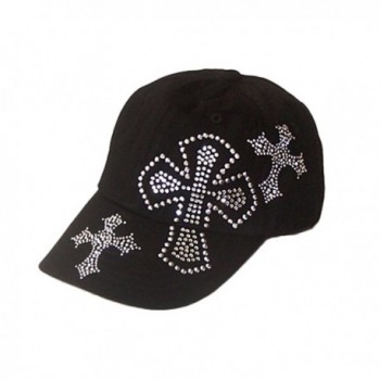 Three Silver Crosses Rhinestone Trendy Baseball Hat Cap - CM113MVUVIR