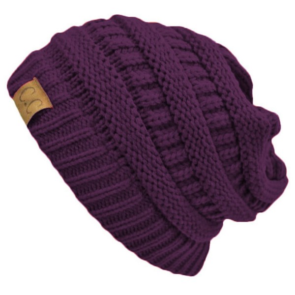 Purple Thick Slouchy Knit Oversized Beanie Cap Hat - CG11HU4BNTX