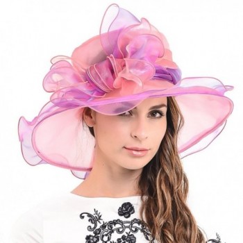 F&N STORY Kentucky Derby Church Wedding Hat Ascot Satin Organza Bowknot Dress Wedding Hat S039 - Pink - CM12BD56L2N