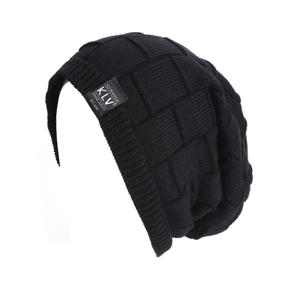 LUNIWEI Unisex Knitted Woolen Beanie Winter Warm Cap Solid Hat - Black - C112LAXUCTP