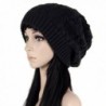 ISEYMI Chunky Cable Knit Beanie Hat Double Layers Winter Warm Skully Cap Soft Stretch - Black - CU12MTGDT2P