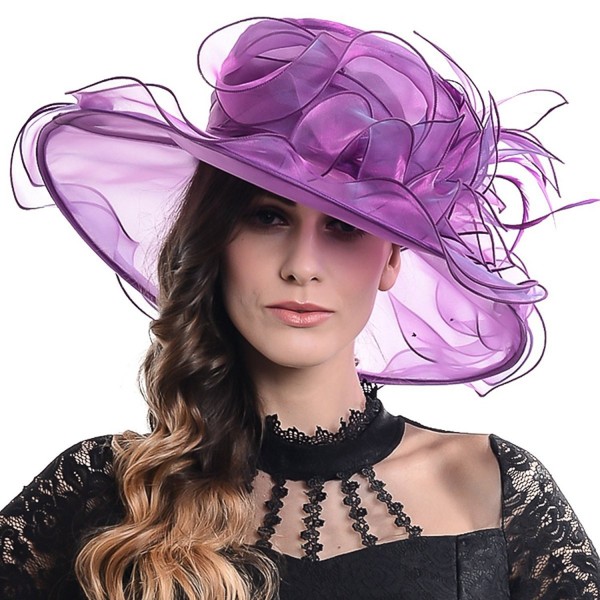 Women Leaves Organza Church Kentucky Derby Flat Hat - Violet - CE11WW7VYXX