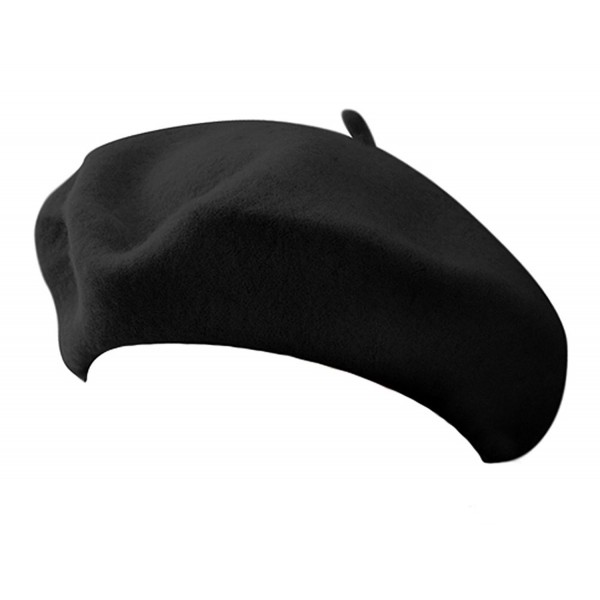 Classic French Artist 100% Wool Beret Hat Black - C011JFG9G7Z