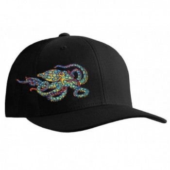 Octopus (Blue Ring) Scuba Diving Fitted Hat Flexfit Cap: Born of Water Apparel - Black - CG11OU2ZQUP