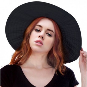 Women's Floppy Large Brim Beach Sun Hat with Ribbon - Black - CK183M8C643