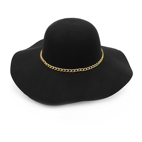 Women's Felt Wide Brim Floppy Fedora Hat With Gold Tone Chain Band ...