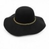 Women's Felt Wide Brim Floppy Fedora Hat With Gold Tone Chain Band - Black - CS12O3XBYLT