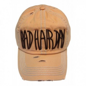 Embroidered Bad Hair Day Washed Vintage Baseball Cap Hat - Peach - CH185M9Z547