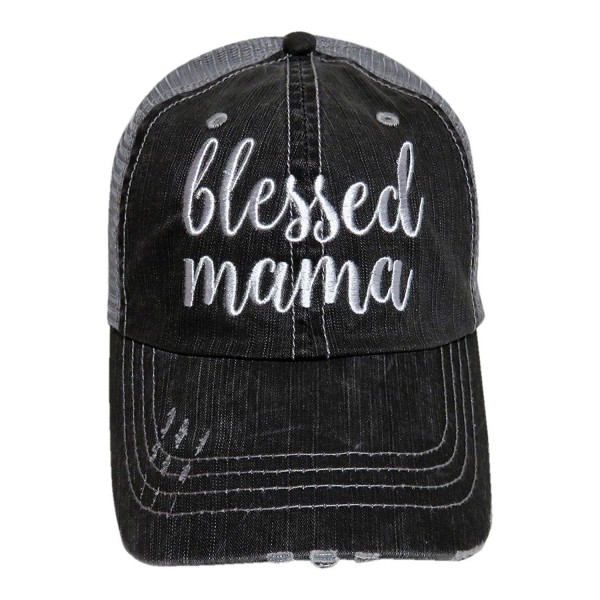 Embroidered "Blessed Mama" Washed Out Grey Trucker Cap Hat - CD12ODQ62II