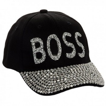 Crystal Case Women's Bling "Boss" Embellished Adjustable Baseball Cap Hat - Black - CK11M5IHOS3