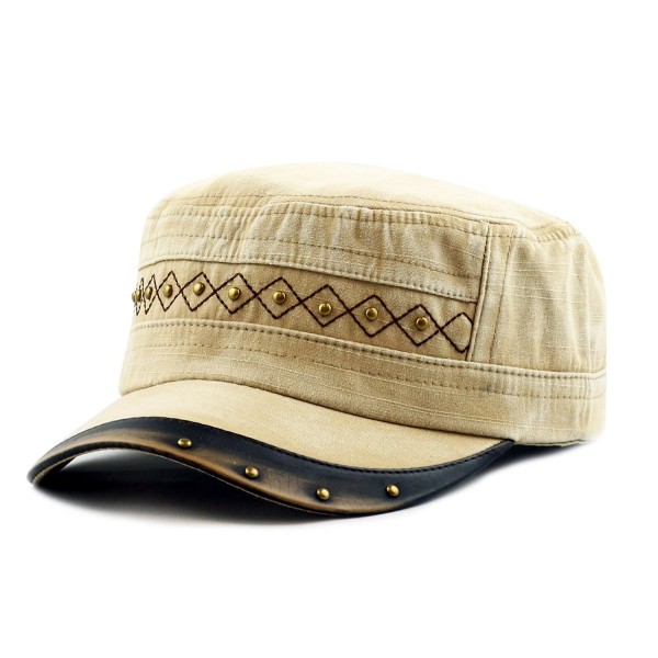 THE HAT DEPOT Light Weight Cotton Leather Accent Beaded Washed Cap Hat - Khaki - C7125IZGXKT