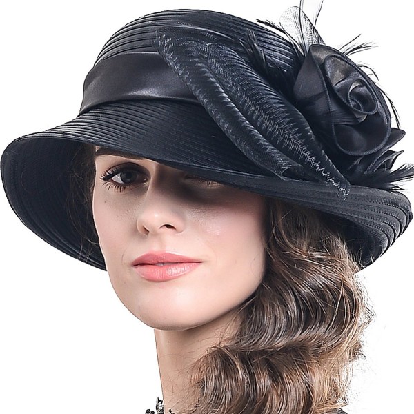 Womens Asymmetry Stripe Church Derby Dress Hat S608 - Black - CX12OC2O9W6