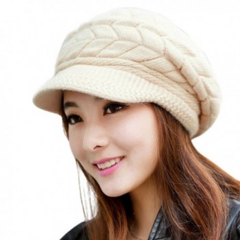 Loritta Womens Winter Warm Knitted Hats Slouchy Wool Beanie Hat Cap With Visor - C-beige - C412O59MDDI