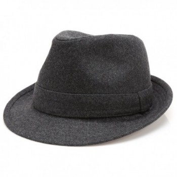 MIRMARU Men's Wool Blend Short Brim Fedora Hat with Band - Charcoal - C6184ELNLTT