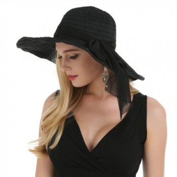 Saferin Women's Stripe Dot Summer Beach Brim Sun Protection Bucket Hat Outdoor Cap - Black - CR12ECBA6P7